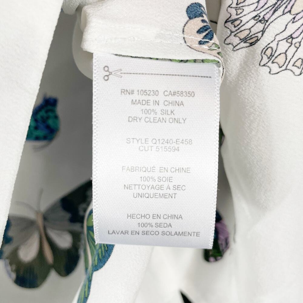 SOLD-Equipment Kyle Butterfly Print Top Sleeveless Blouse White Silk Sz L - Picture 9 of 10